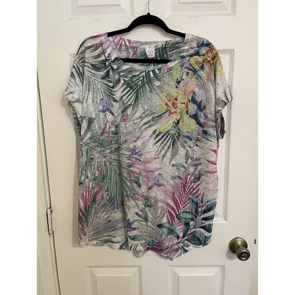 Women’s Time & Tru Tropical Floral Sublimation Top Size XXXL Bedazzled